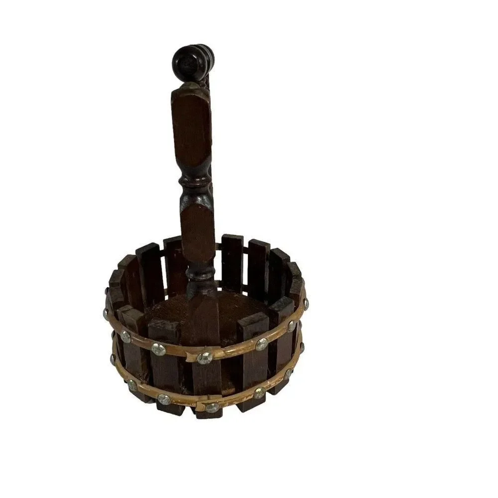 Wood Classic Wishing Well Nut Bowl Cracker Six Nut Chrome Retro Barware Vintage